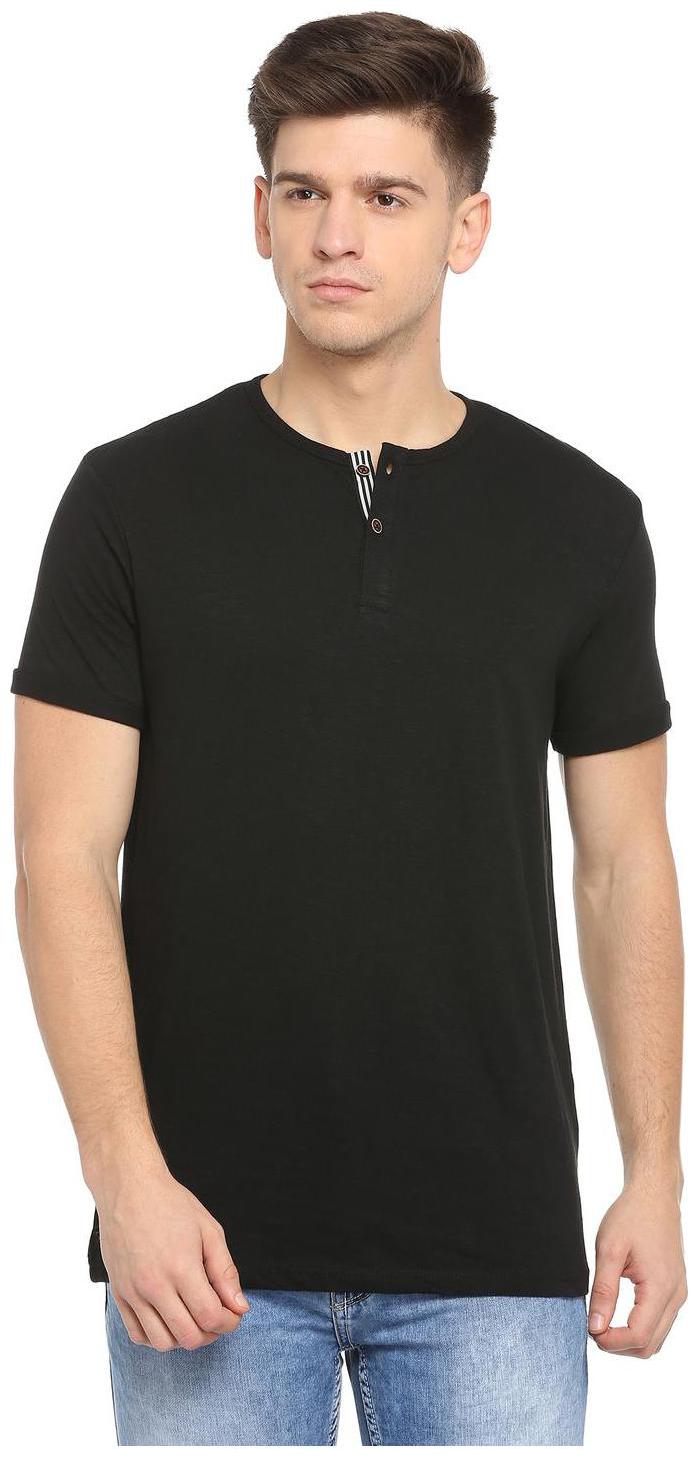 

People Men Black Regular fit Cotton Henley neck T-Shirt - Pack Of 1