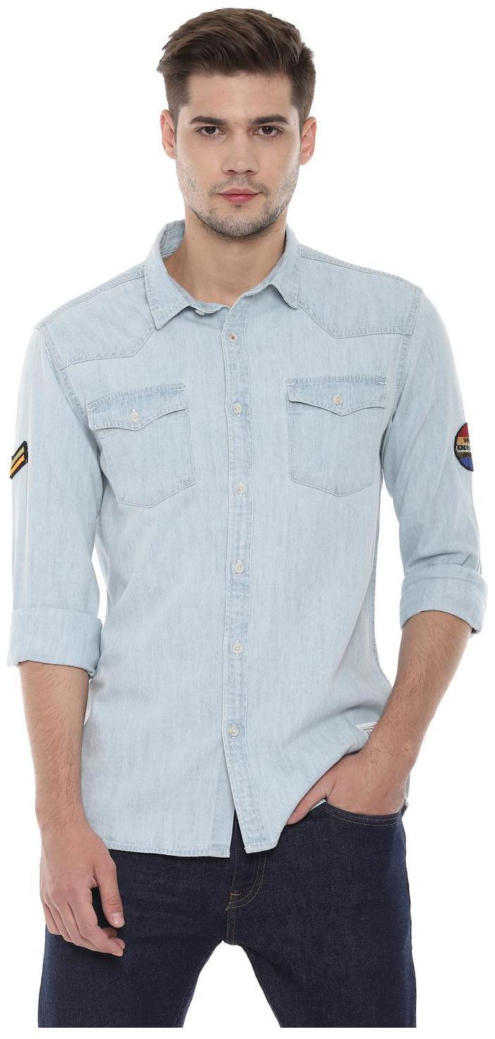 

People Men Blue Solid Regular Fit Casual Shirt