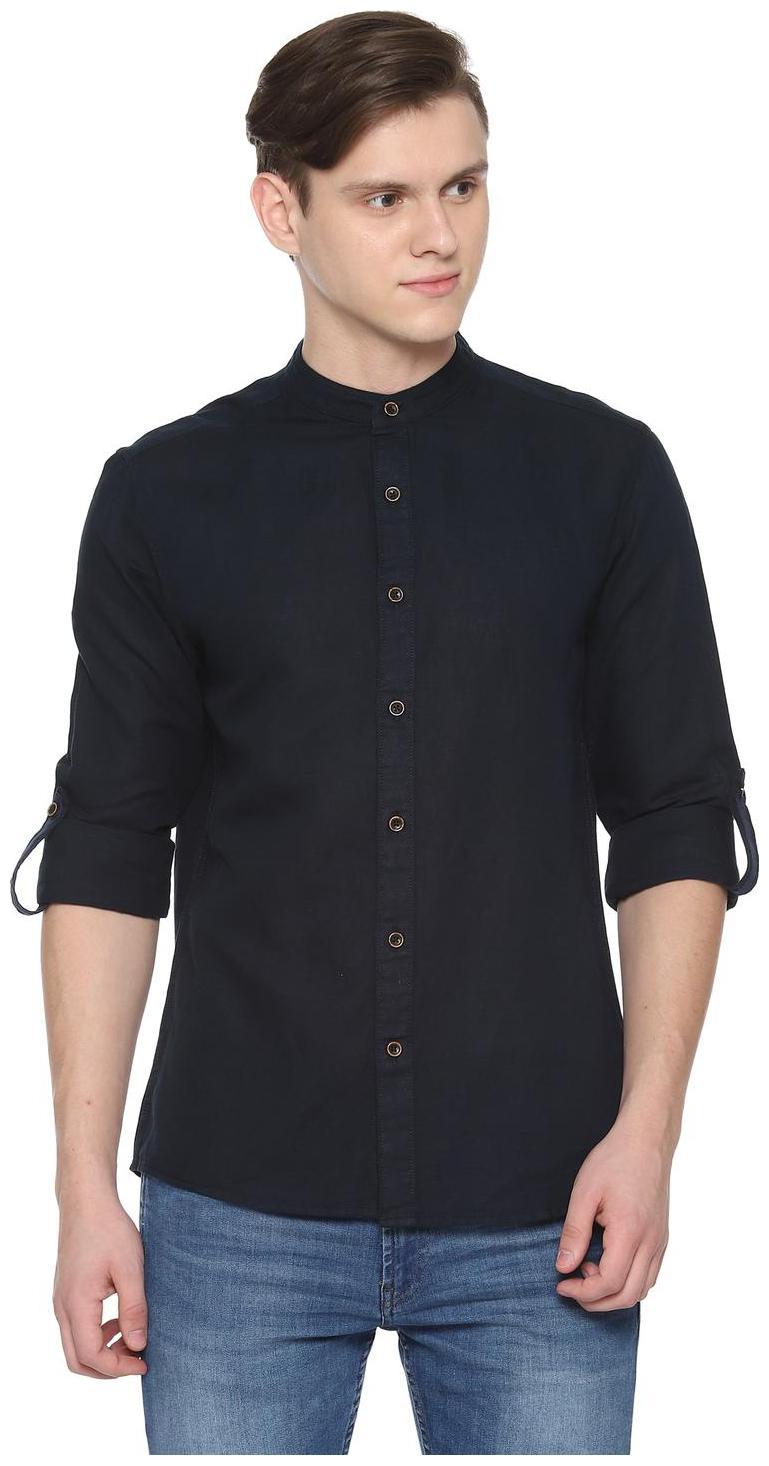 

People Men Blue Solid Regular Fit Casual Shirt