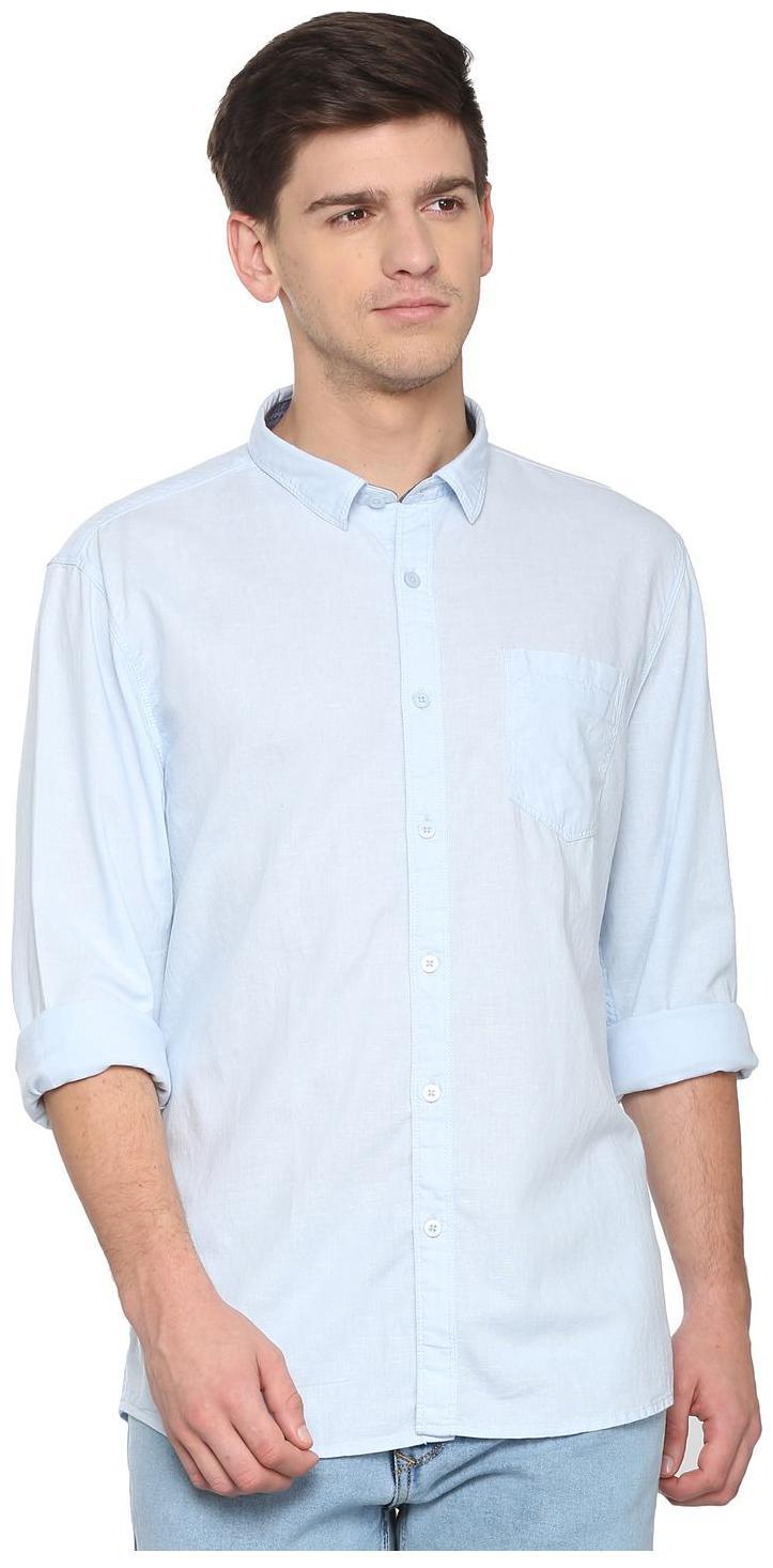 

People Men Blue Solid Regular Fit Casual Shirt