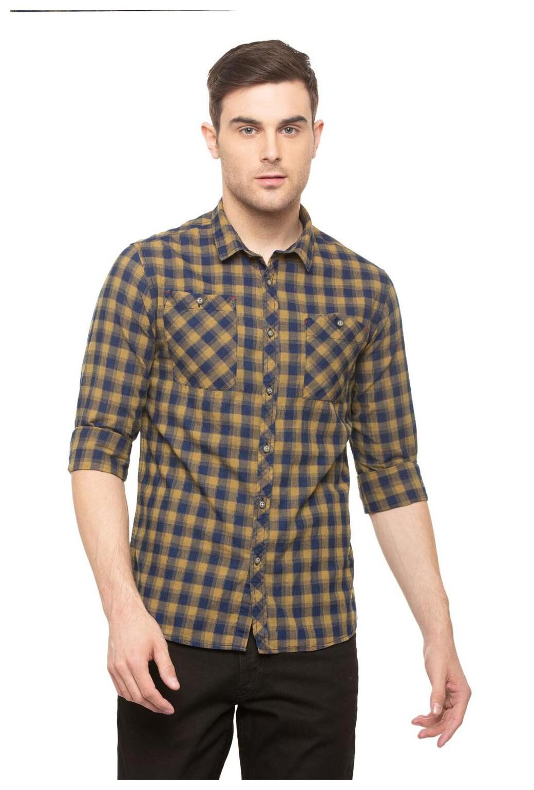 

People Men Blue Checked Regular Fit Casual Shirt