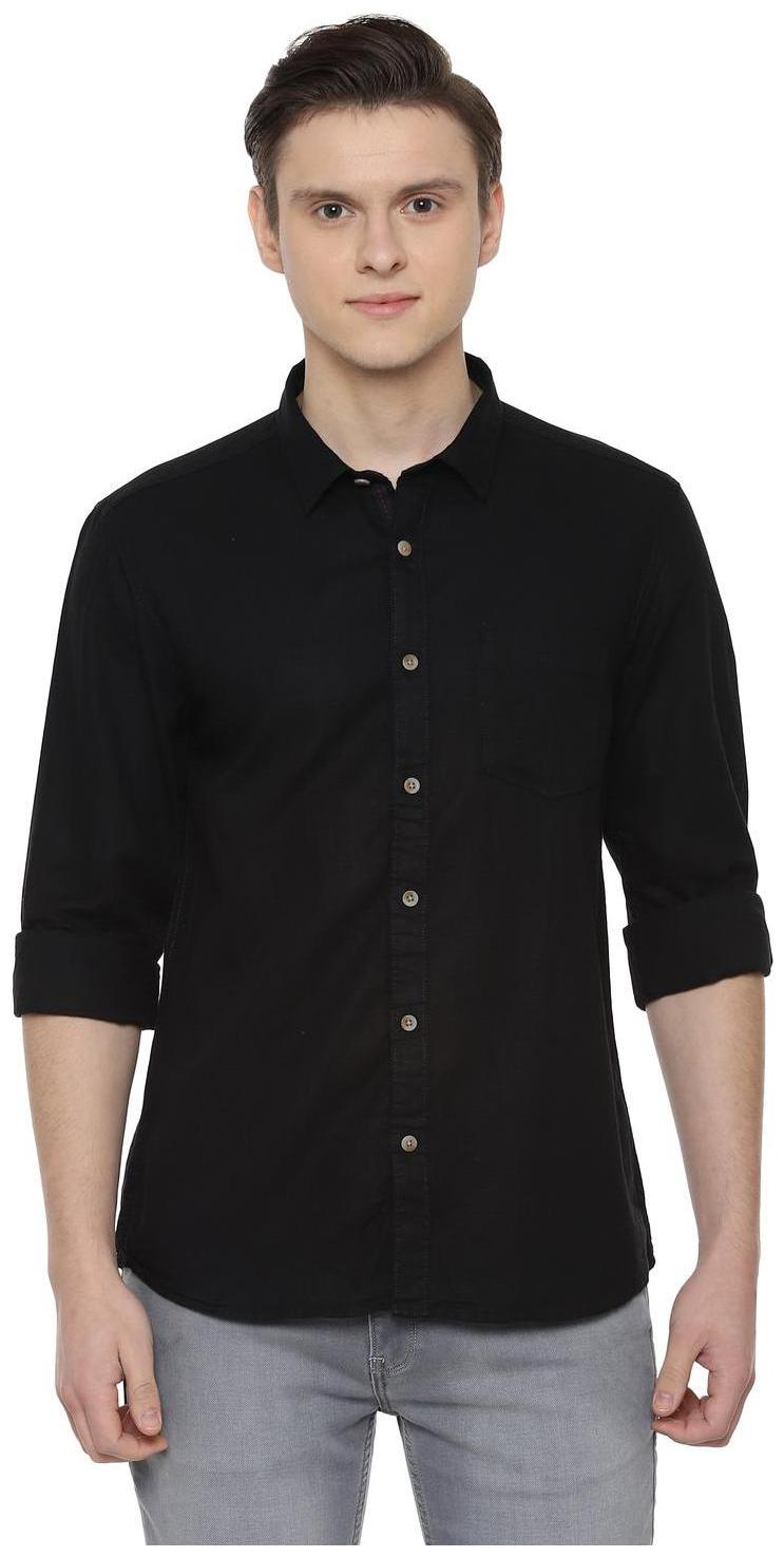 

People Men Black Solid Regular Fit Casual Shirt
