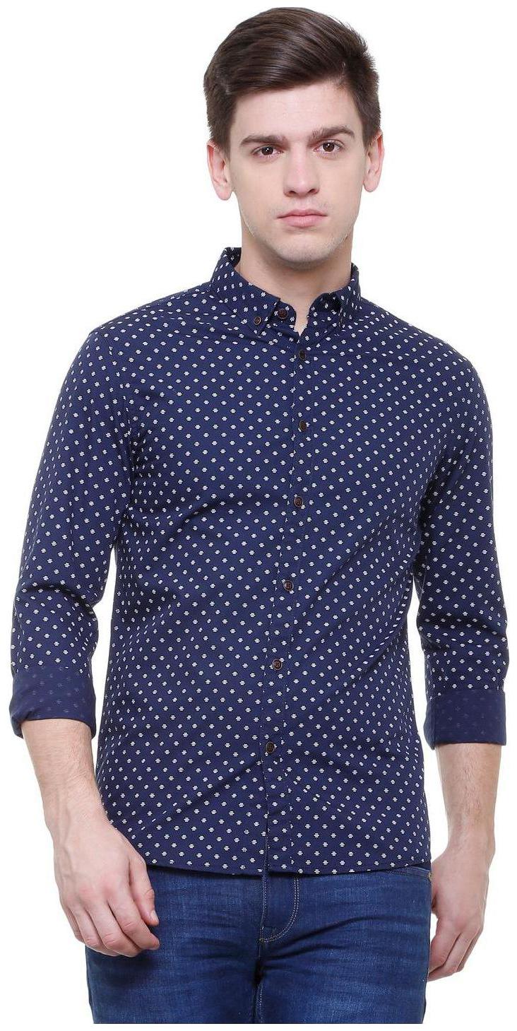 

People Men Blue Printed Slim Fit Casual Shirt