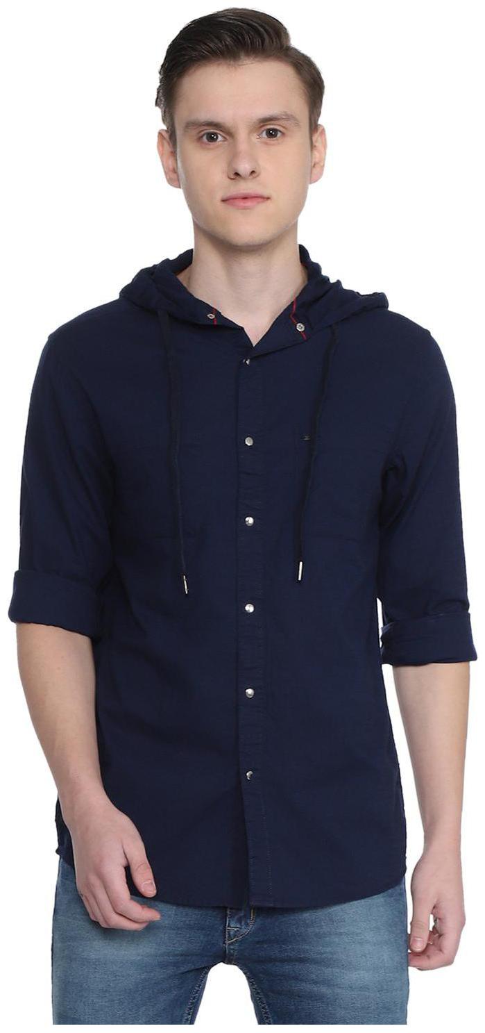 

People Men Blue Solid Slim Fit Casual Shirt
