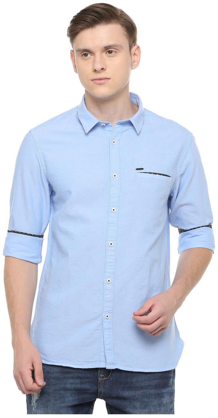

People Men Blue Solid Regular Fit Casual Shirt