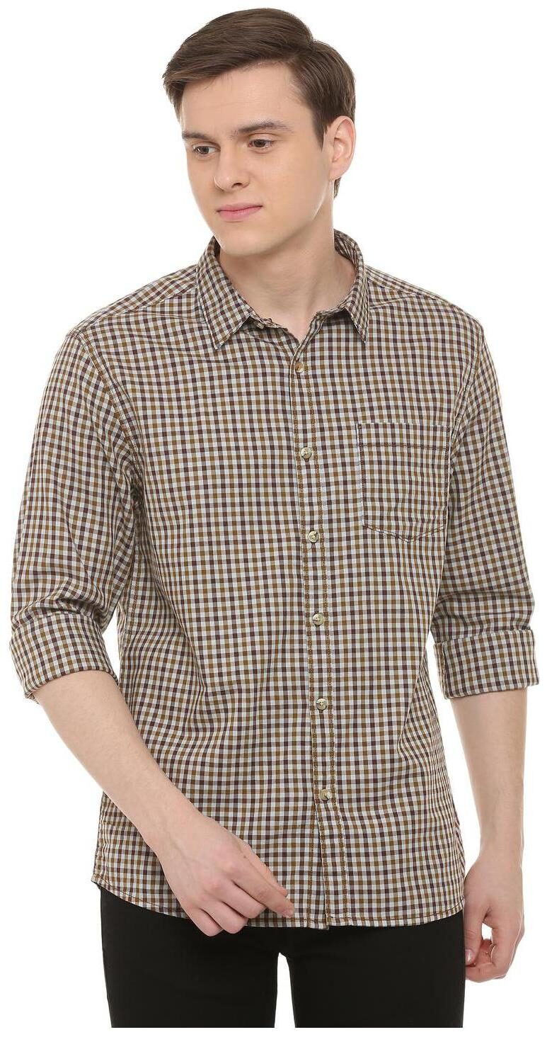 

People Men Brown Checked Regular Fit Casual Shirt