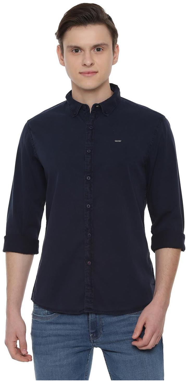 

People Men Blue Solid Regular Fit Casual Shirt