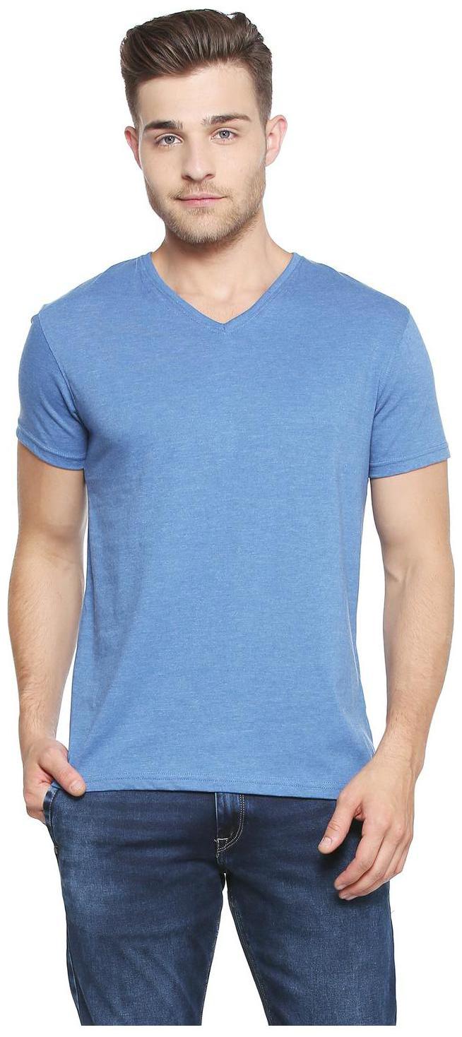 

People Men Blue Regular fit Cotton Blend V neck T-Shirt - Pack Of 1