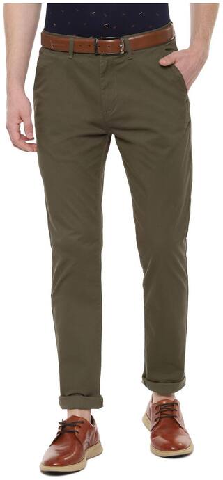 People Men Green Solid Regular fit Regular trousers