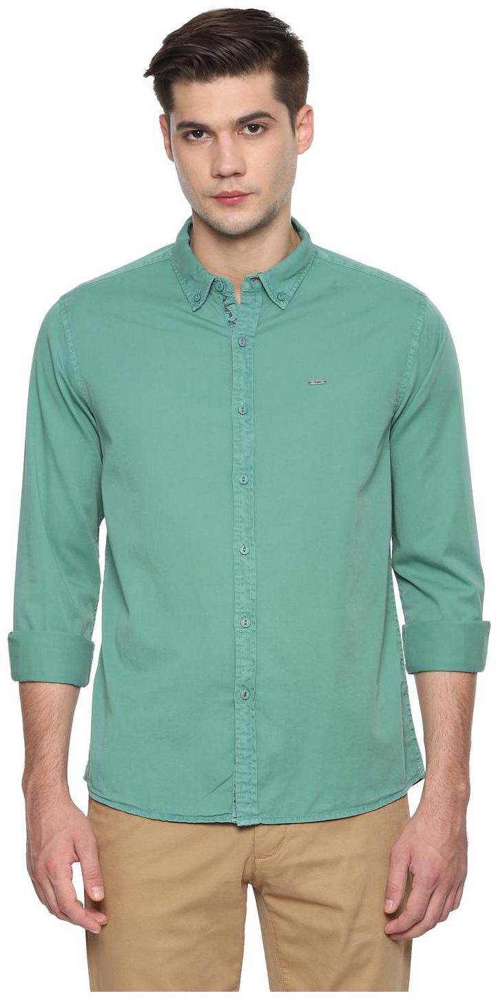 

People Men Cotton Solid Green Shirt