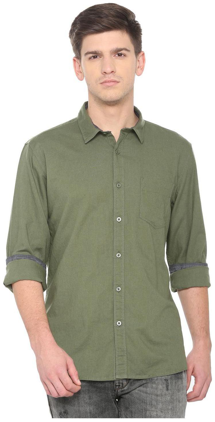 

People Men Green Solid Regular Fit Casual Shirt
