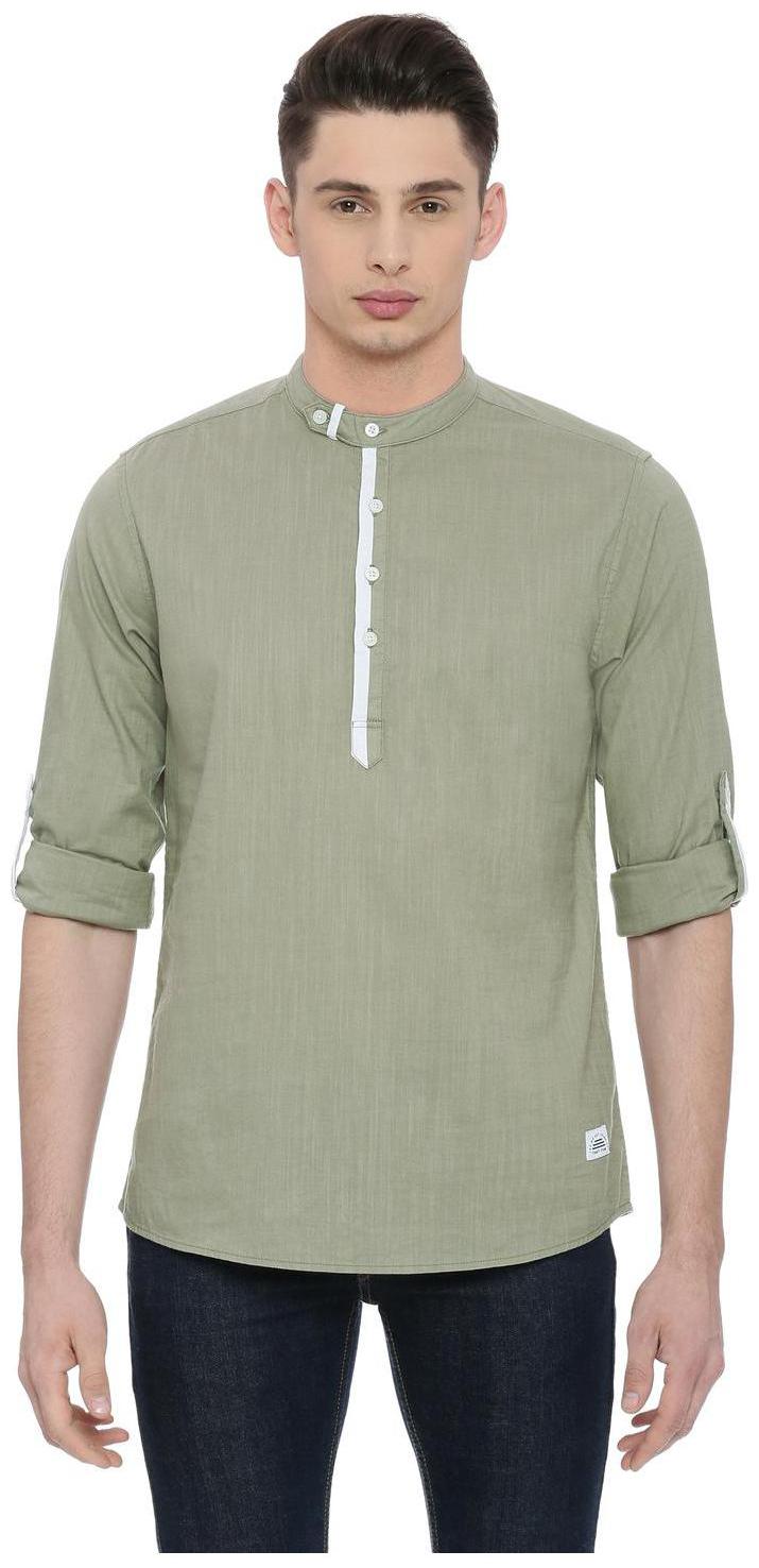 

People Men Green Solid Regular Fit Casual Shirt