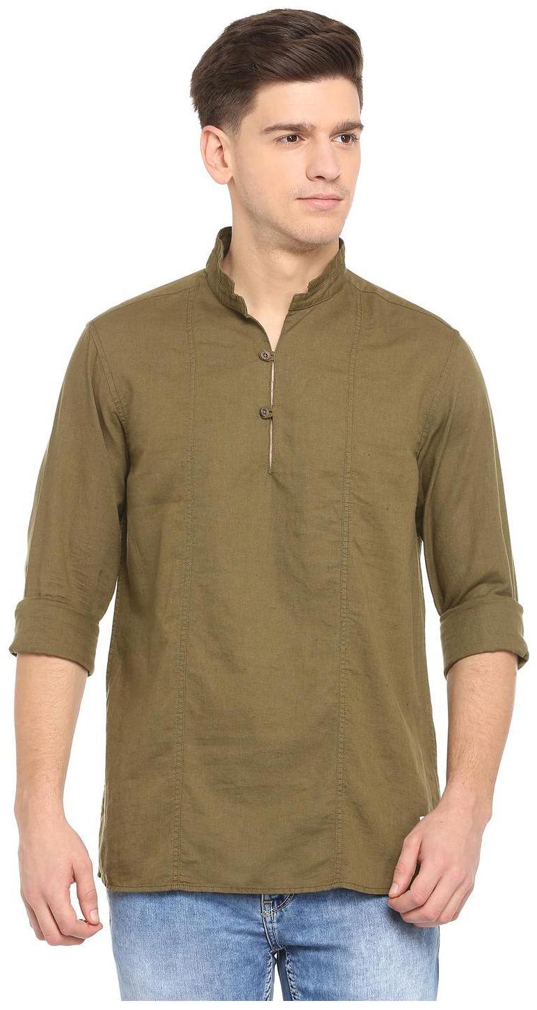 

People Men Green Weaved Regular Fit Casual Shirt