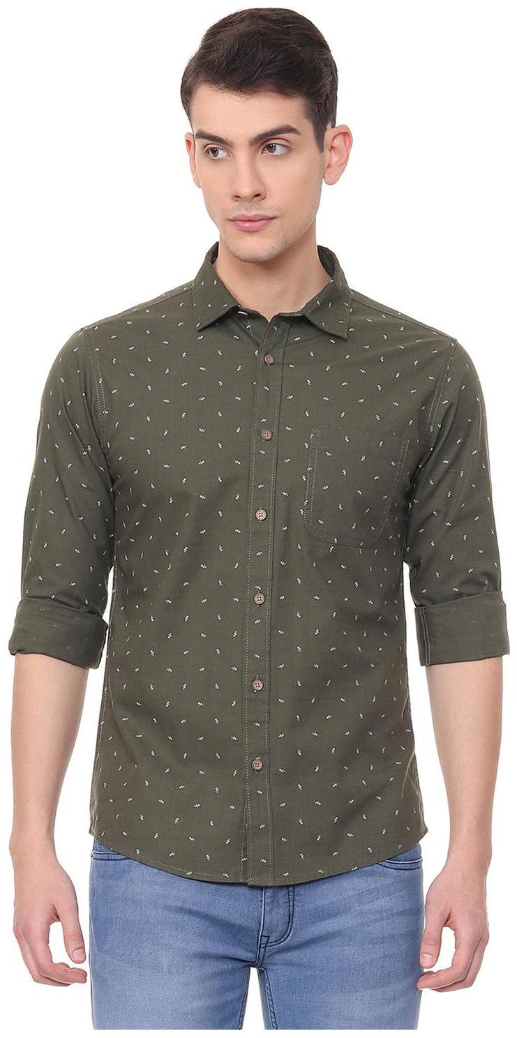 

People Men Green Printed Slim Fit Casual Shirt