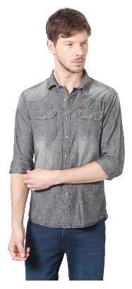 

People Men Grey Faded Slim Fit Casual Shirt
