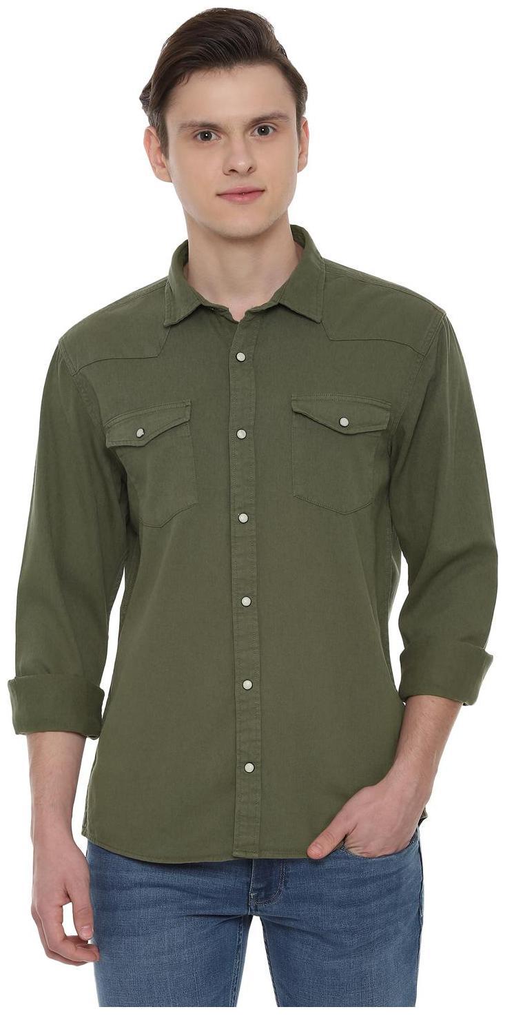

People Men Green Solid Slim Fit Casual Shirt