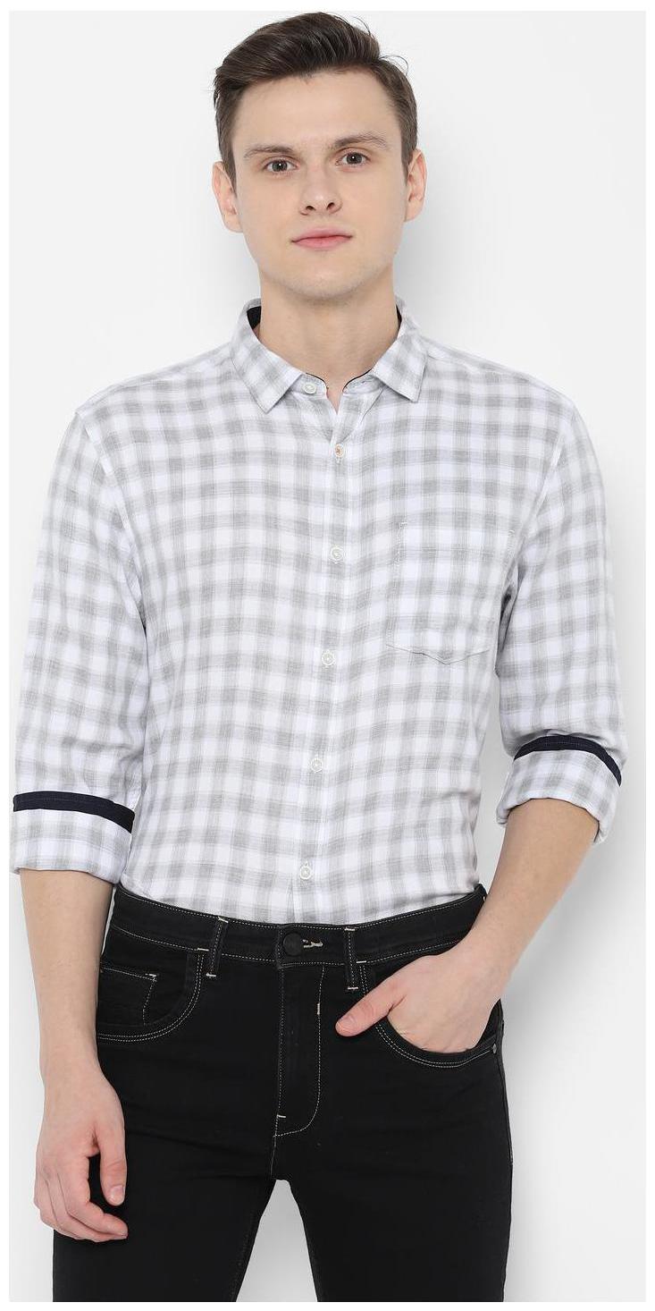 

People Men Grey Checked Regular Fit Casual Shirt