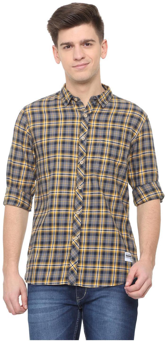 

People Men Grey Checked Regular Fit Casual Shirt
