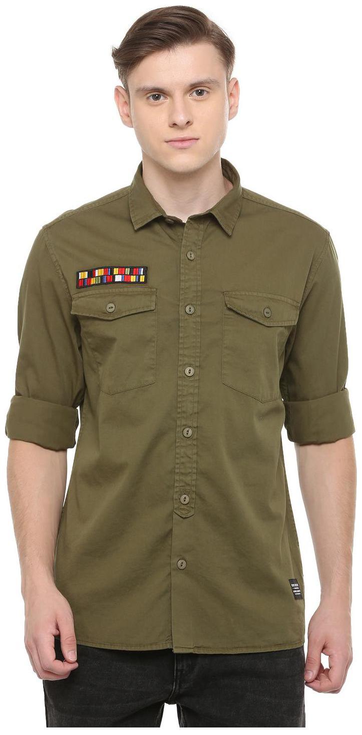 

People Men Green Solid Regular Fit Casual Shirt