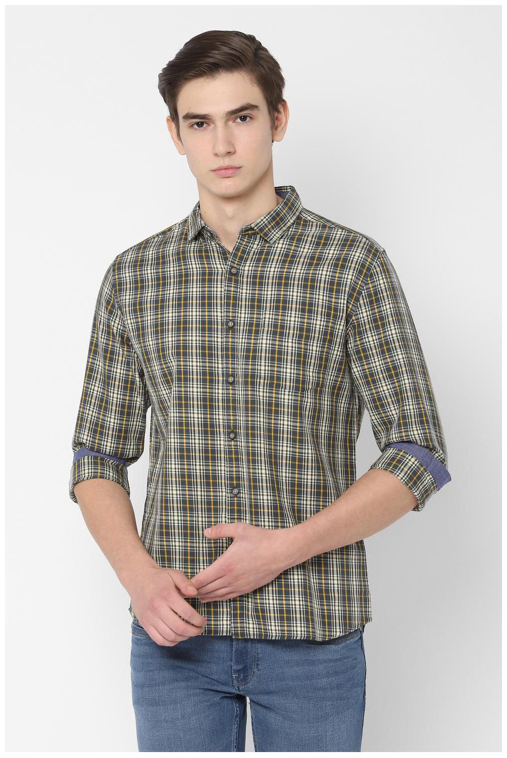 

People Men Grey Checked Regular Fit Casual Shirt