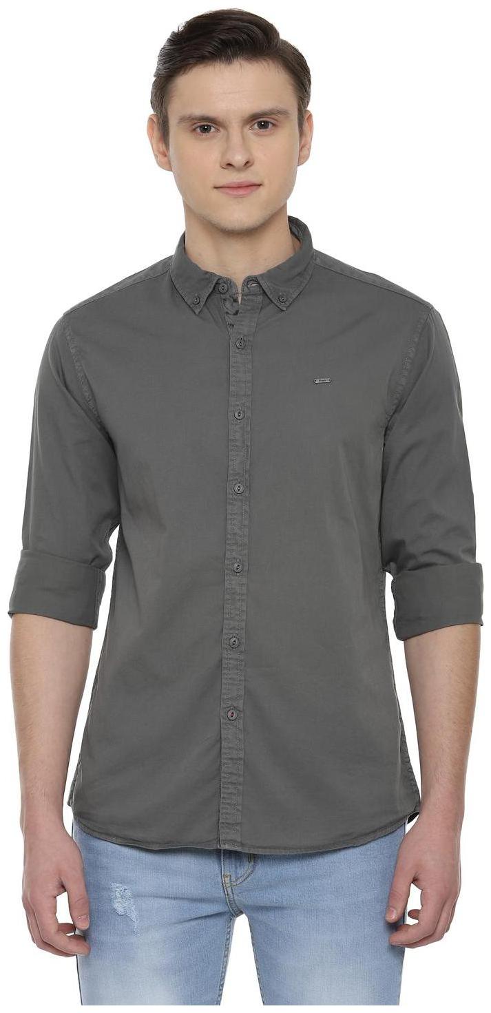 

People Men Grey Solid Regular Fit Casual Shirt