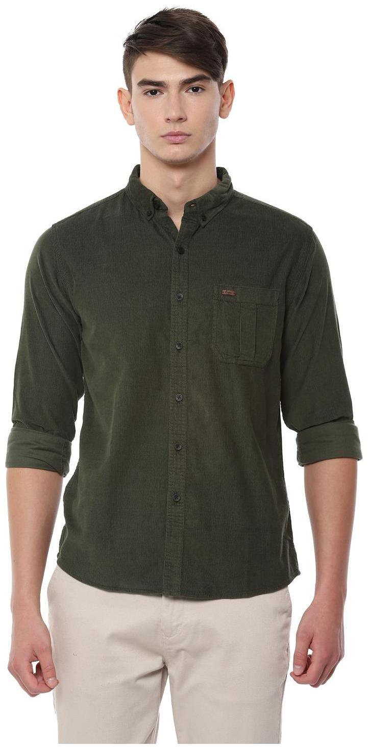

People Men Green Textured Regular Fit Casual Shirt