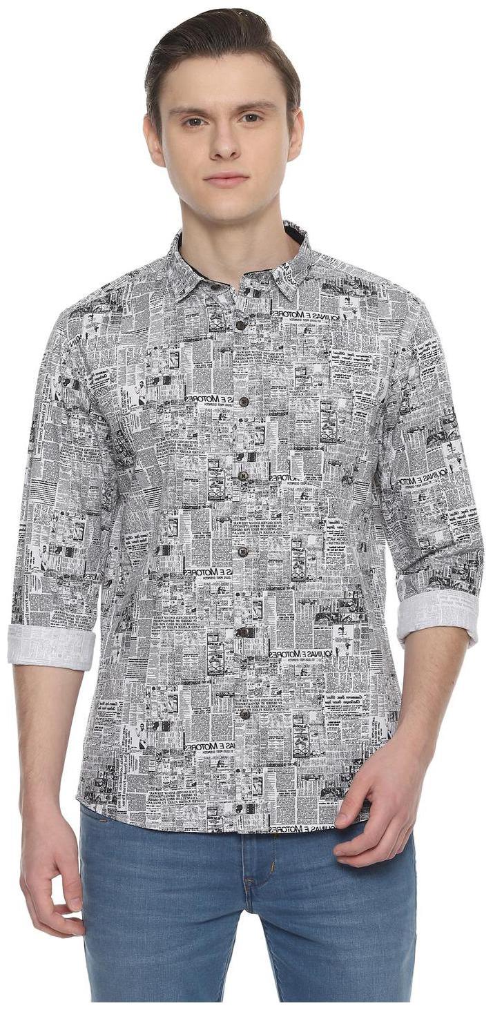 

People Men Grey Printed Regular Fit Casual Shirt