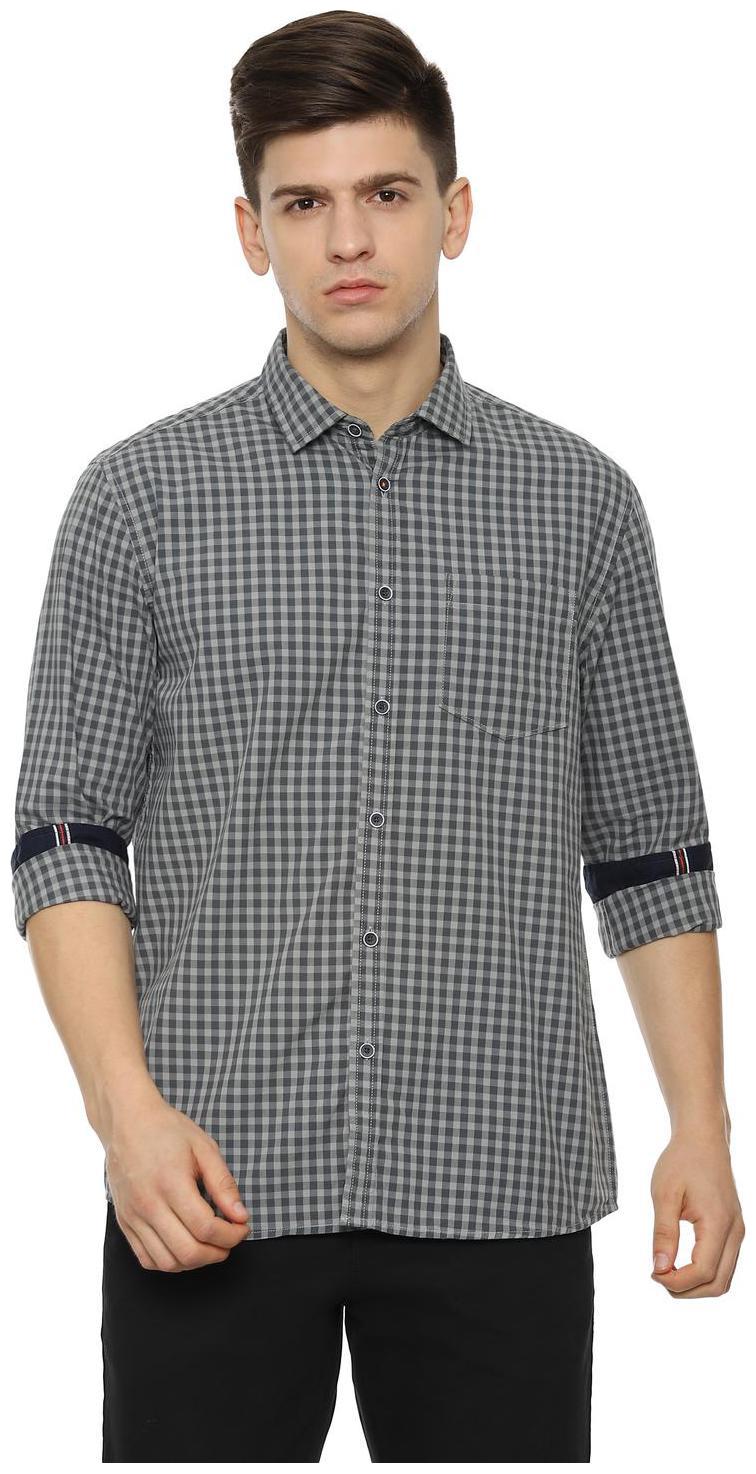 

People Men Grey Checked Regular Fit Casual Shirt