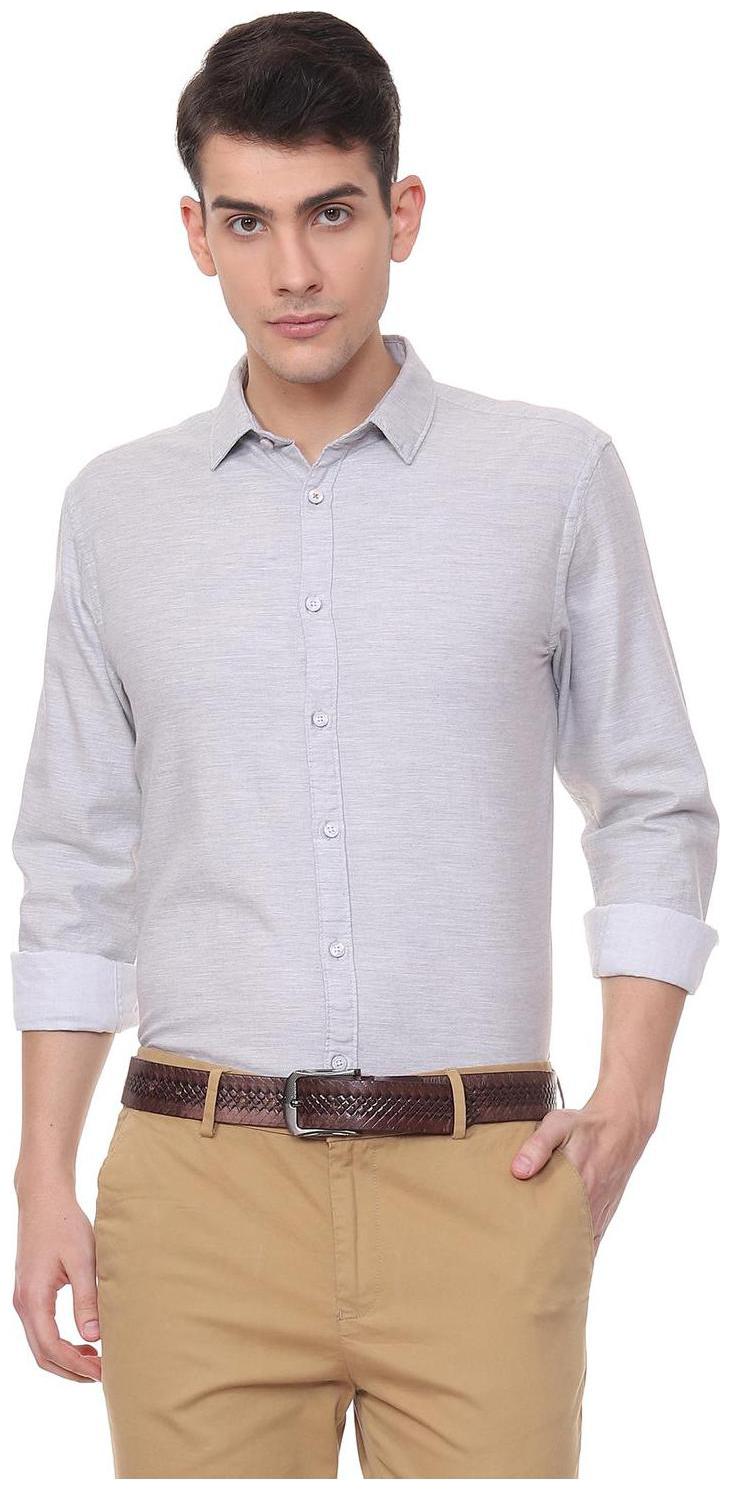 

People Men Grey Weaved Regular Fit Casual Shirt
