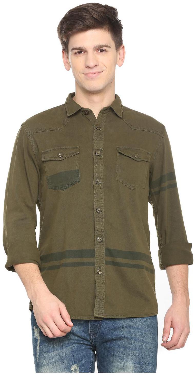 

People Men Green Solid Slim Fit Casual Shirt