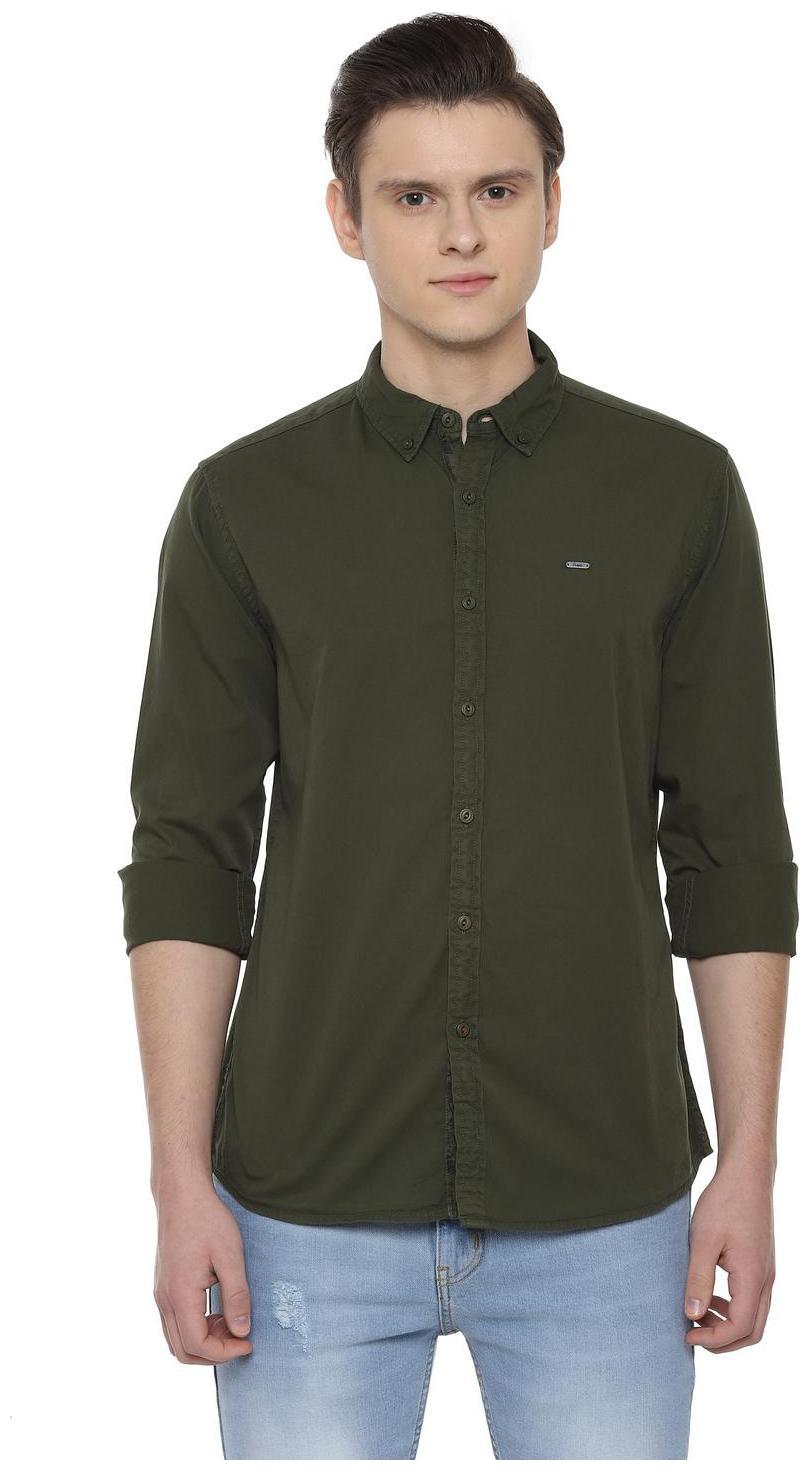 

People Men Green Weaved Regular Fit Casual Shirt