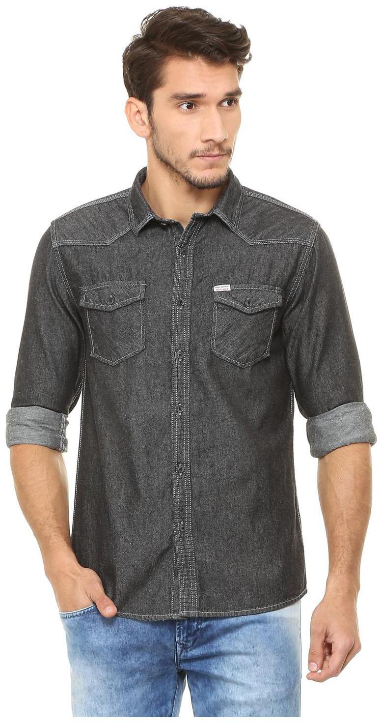 

People Men Grey Solid Regular Fit Casual Shirt