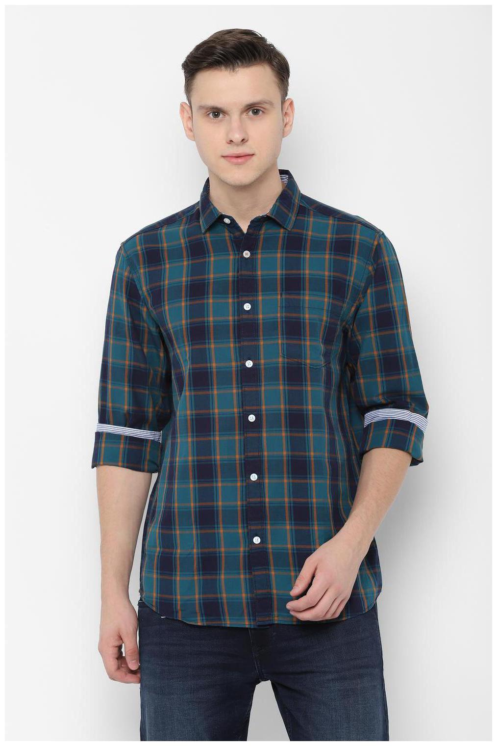 

People Men Green Checked Regular Fit Casual Shirt