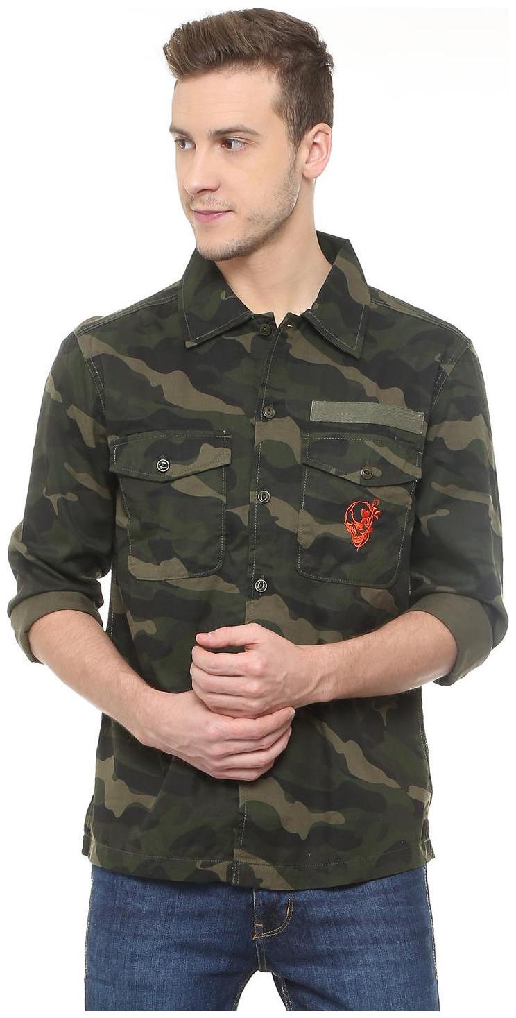 

People Men Green Printed Slim Fit Casual Shirt