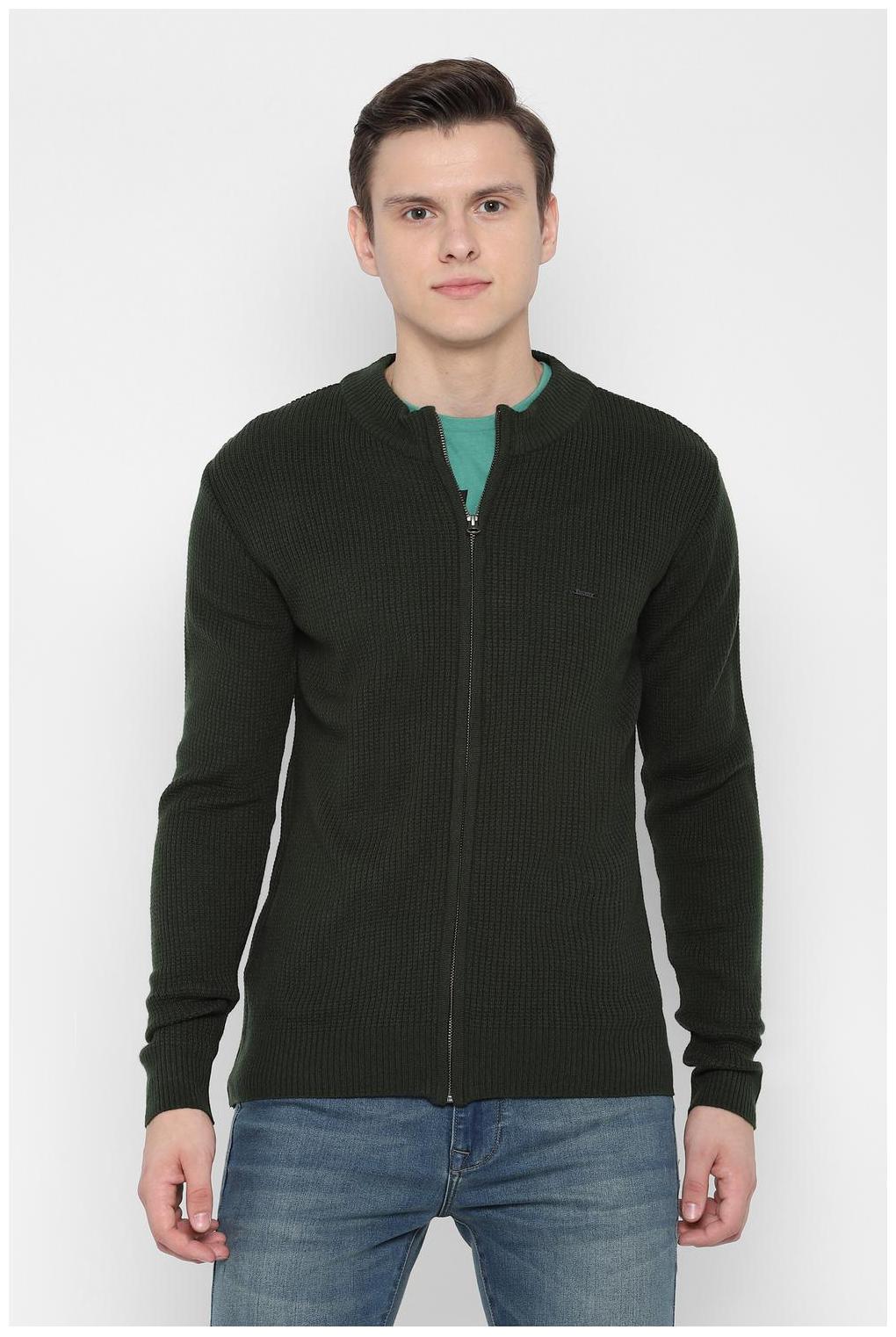 

People Men Green Round neck Front-open sweater