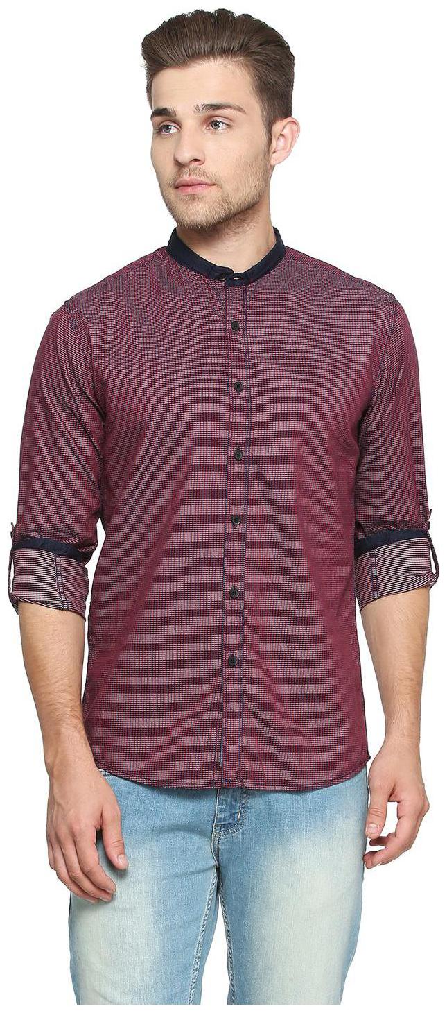 

People Men Maroon Solid Regular Fit Casual Shirt
