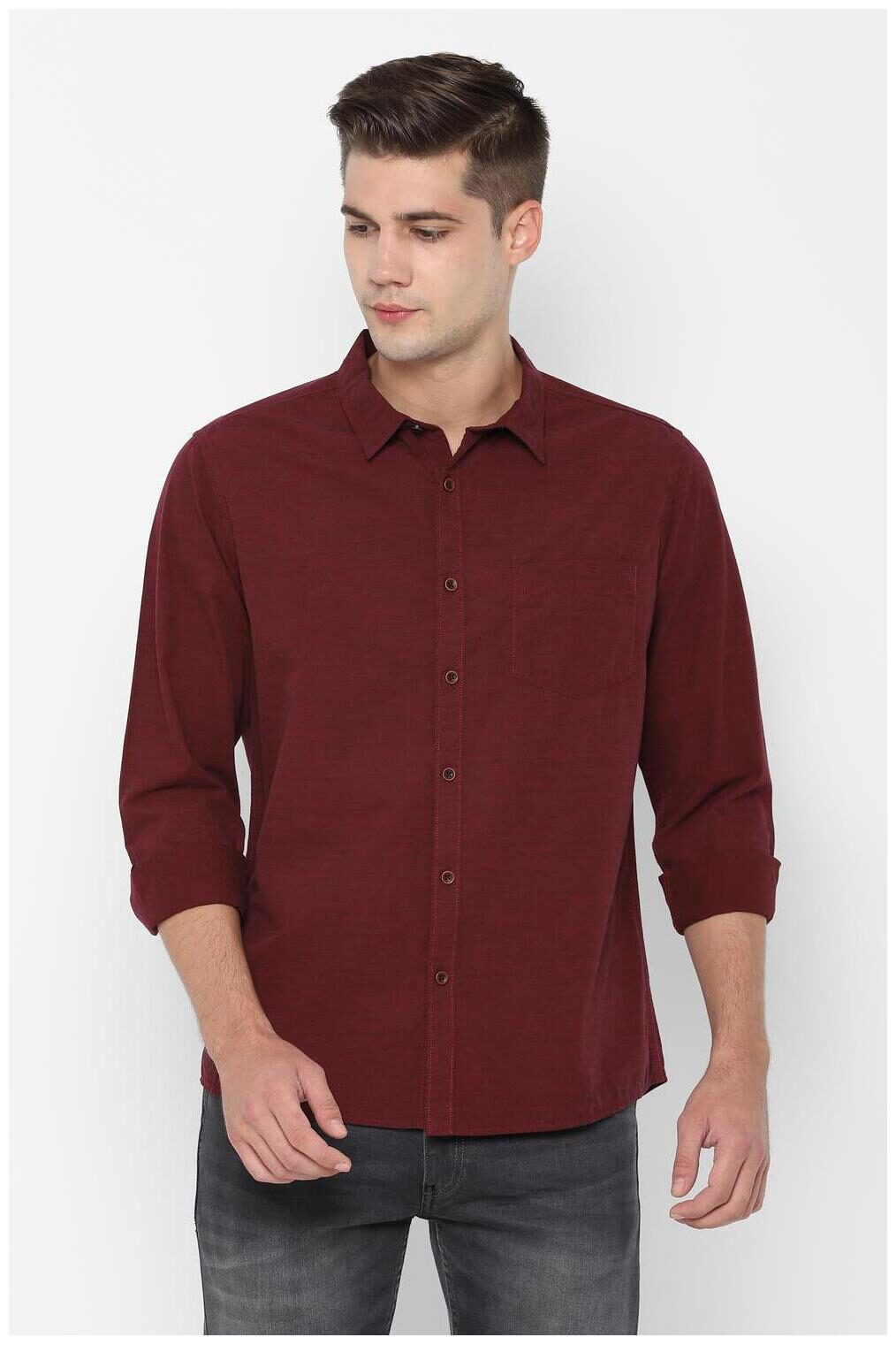 

People Men Maroon Weaved Regular Fit Casual Shirt