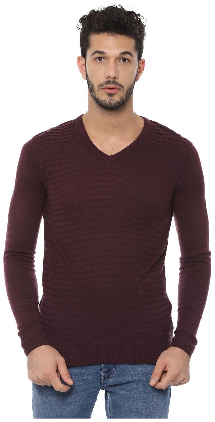 

People Men Maroon V neck Pullover