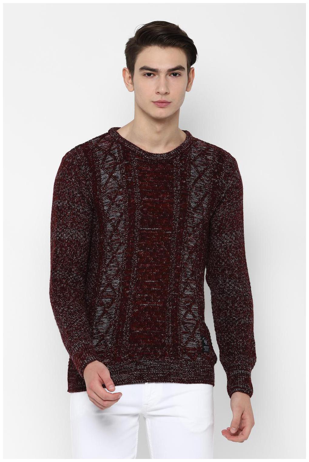 

People Men Maroon Round neck Pullover