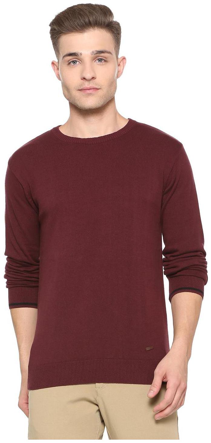 

People Men Maroon Round neck Pullover