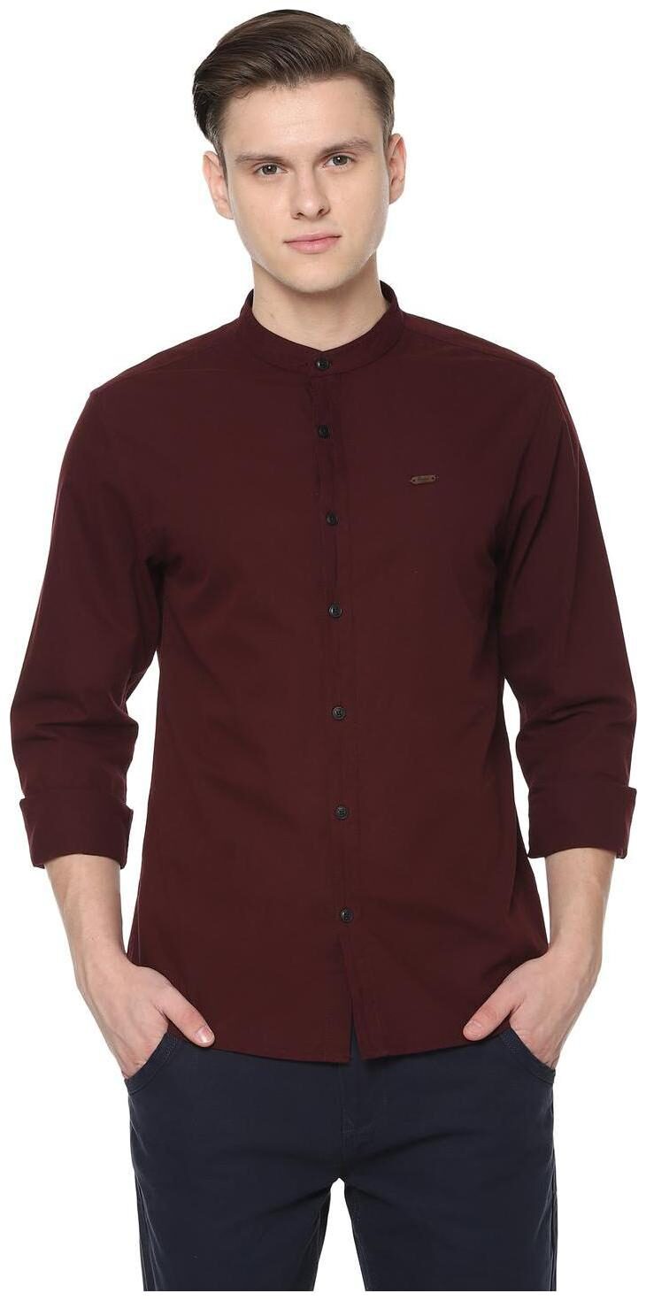 

People Men Maroon Solid Regular Fit Casual Shirt