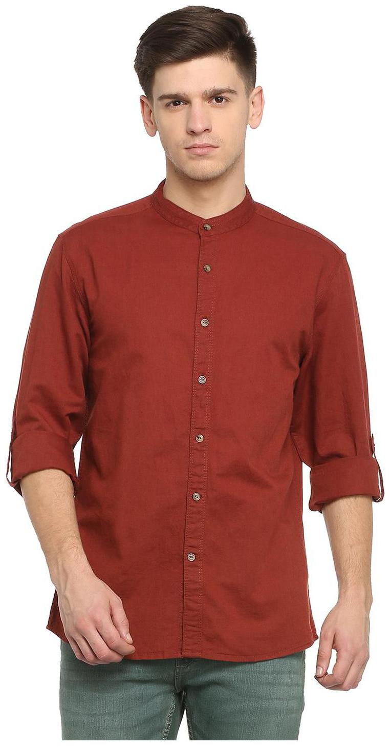 

People Men Maroon Solid Regular Fit Casual Shirt