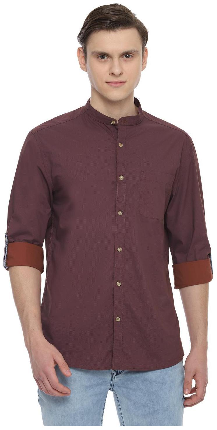 

People Men Orange Printed Slim Fit Casual Shirt