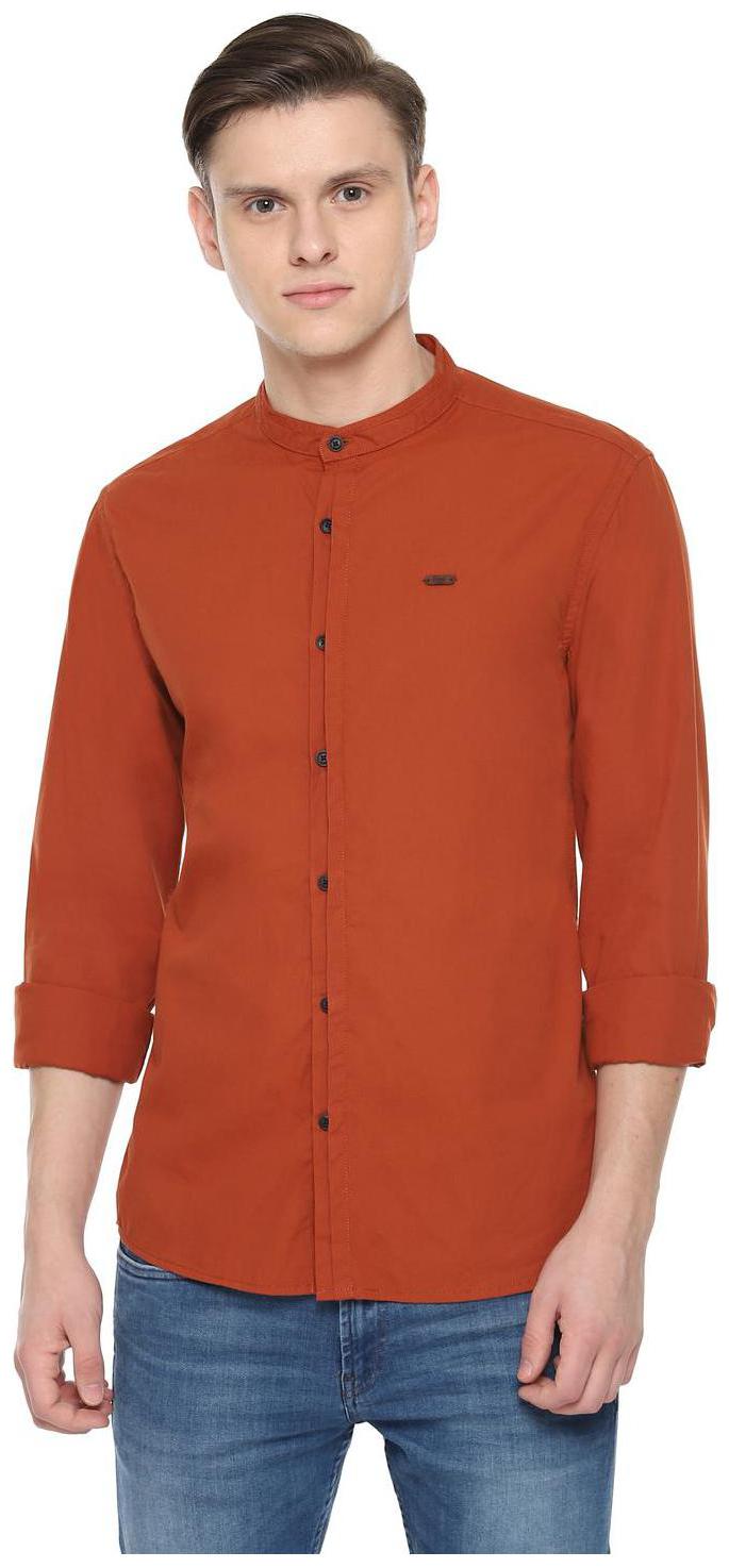 

People Men Orange Solid Regular Fit Casual Shirt