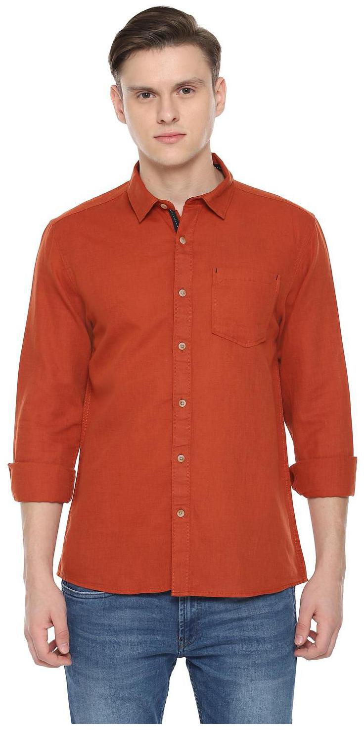 

People Men Orange Solid Regular Fit Casual Shirt
