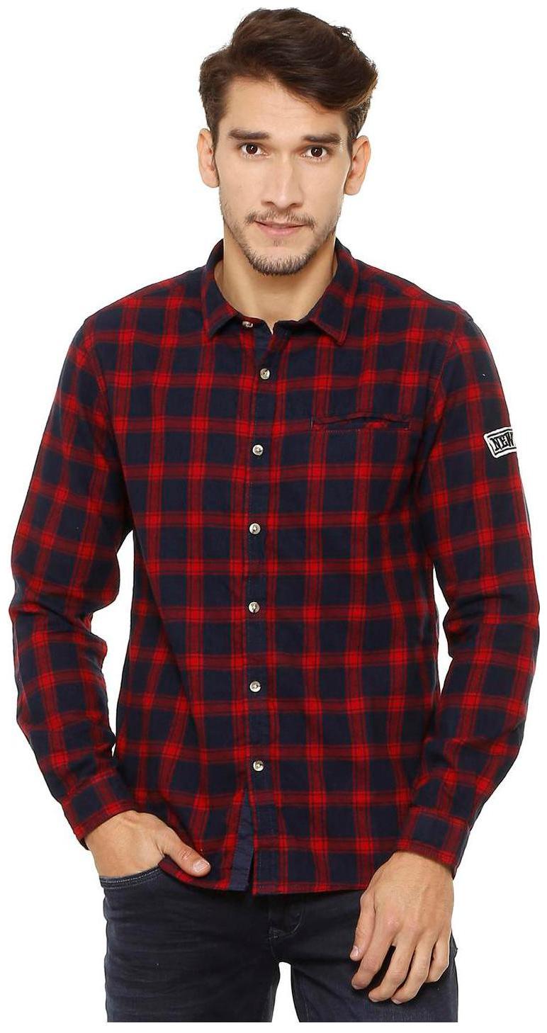 

People Men Red Checked Regular Fit Casual Shirt
