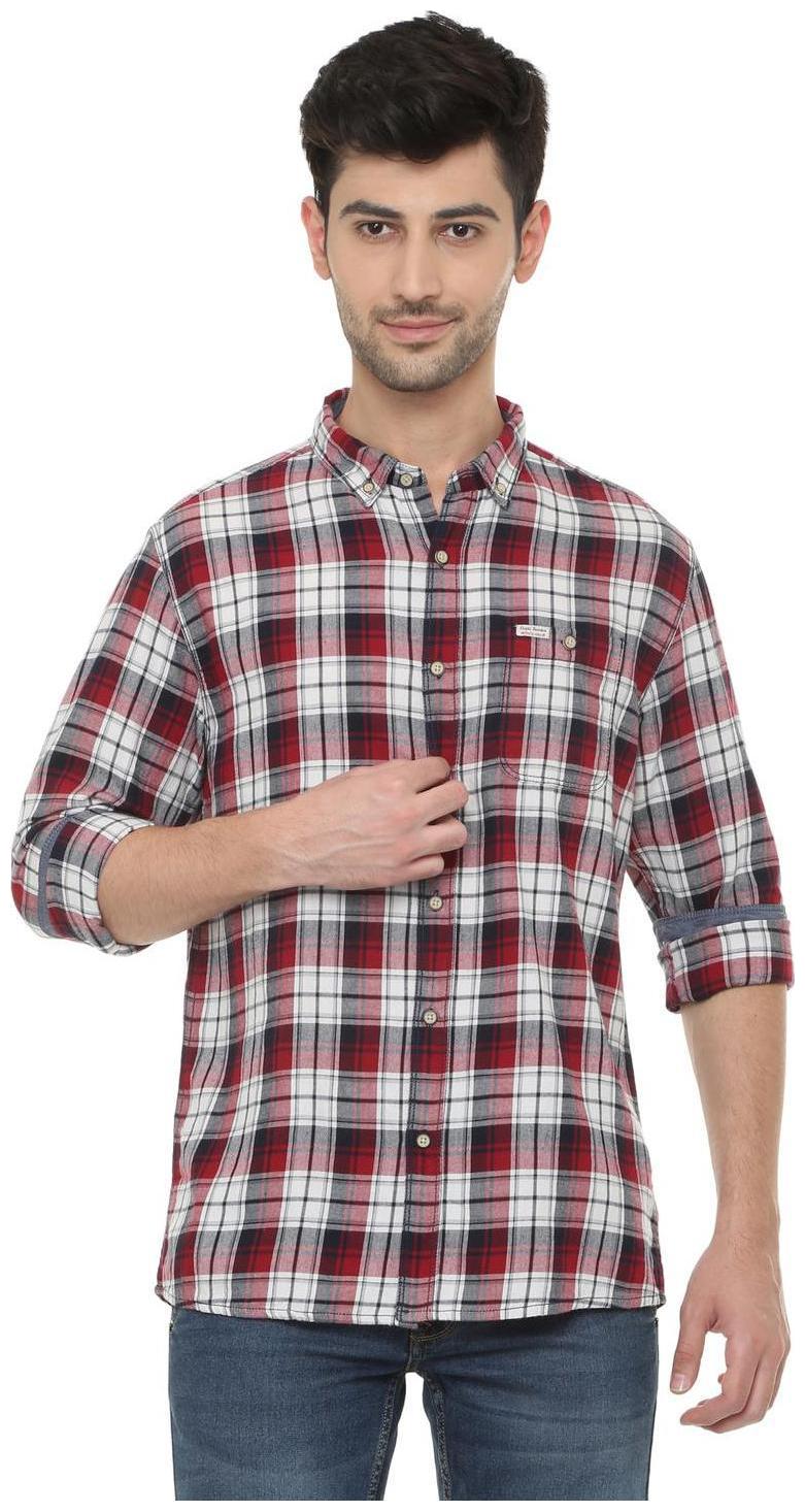 

People Men Red Checked Slim Fit Casual Shirt