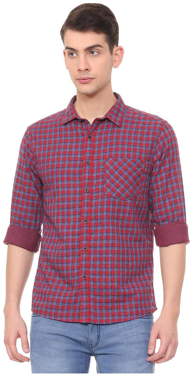 

People Men Red Checked Regular Fit Casual Shirt