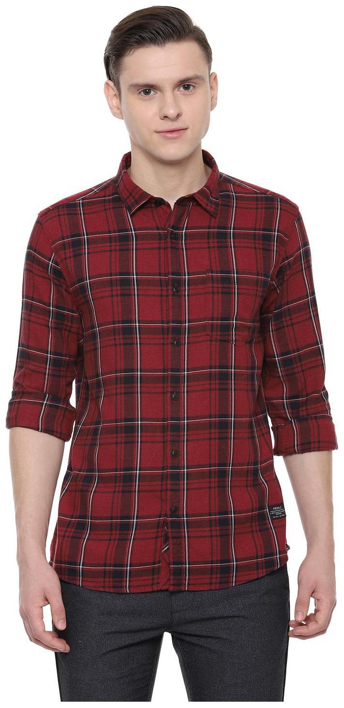 

People Men Red Checked Regular Fit Casual Shirt