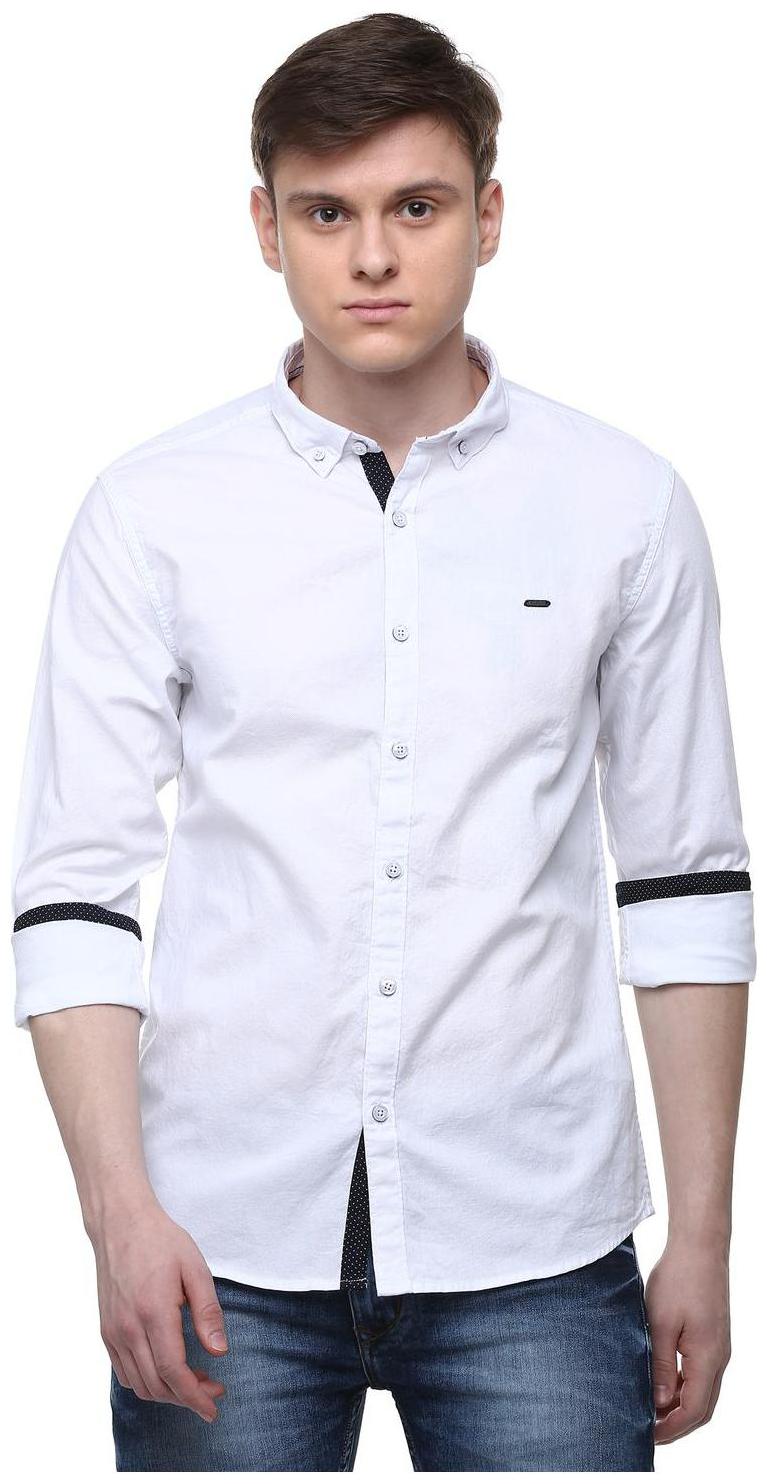 

People Men White Solid Slim Fit Casual Shirt